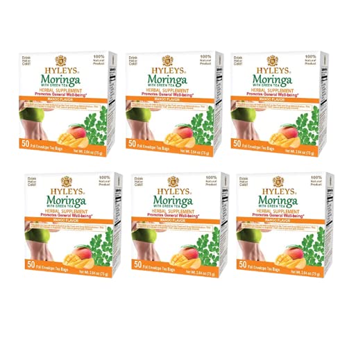 Hyleys Tea Moringa Oleifera with Mango Flavor - 50 Tea Bags (6 Pack - 300 Tea Bags total) (Miracle Tree Tea) HYLEYS