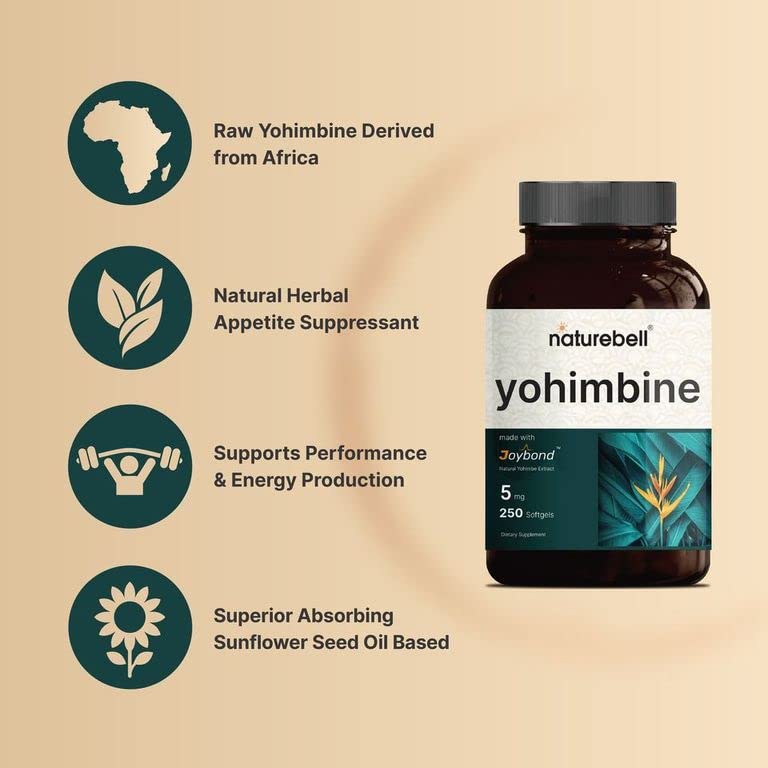 NatureBell Yohimbine HCL 5mg, 250 Softgels, Joybond* - Ultra Strength Yohimbine Bark NatureBell