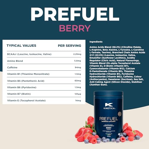 Kinetica PreFuel, Pre Workout, 5.9g Amino Acids & 2.3g BCAA's per Serving, 30 Servings Kinetica