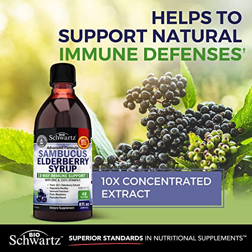 Elderberry Syrup for Kids and Adults - Natural Immune Support with Zinc and Vitamin C BioSchwartz