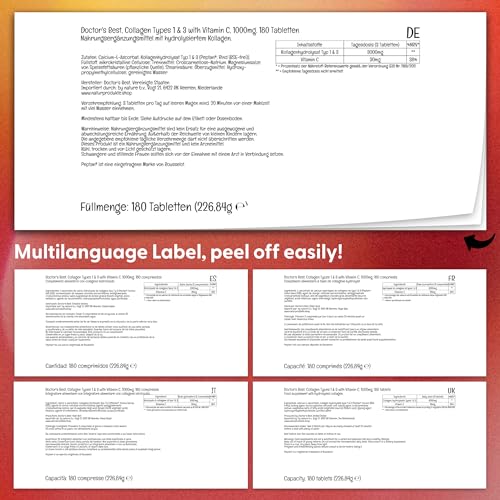 Doctor's Best, Collagen Types 1 and 3, Peptane & Vitamin C, 1,000mg, 180 Tablets Doctor's BEST