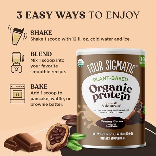 Four Sigmatic Organic Plant-Based Protein Powder Creamy Cacao Protein with Lion’s Mane Four Sigmatic
