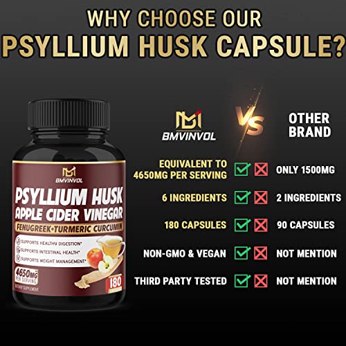 BMVINVOL Psyllium Husk Fiber Supplement 4650mg - Apple Cider Vinegar, Fenugreek BMVINVOL