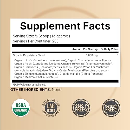 NatureBell Organic Myco Guardians 10 in 1 Mushroom Powder, 10oz | Fresh Superfood NatureBell