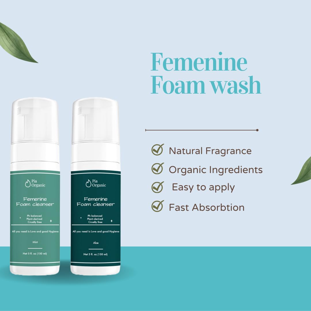 Pia Organic Mint Feminine Foam Cleanser Organic wormwood/olive leaf, Foaming PH Balance Feminine Wash Pia Organic