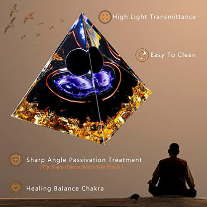 Yin Yang Healing Crystal Orgonite Pyramid - Tai Chi with Obsidian Ball - Taiji Reiki Chakra Meditation