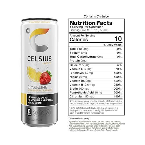 CELSIUS Sparkling Strawberry Lemonade, Functional Essential Energy Drink, 12 Fl Oz CELSIUS