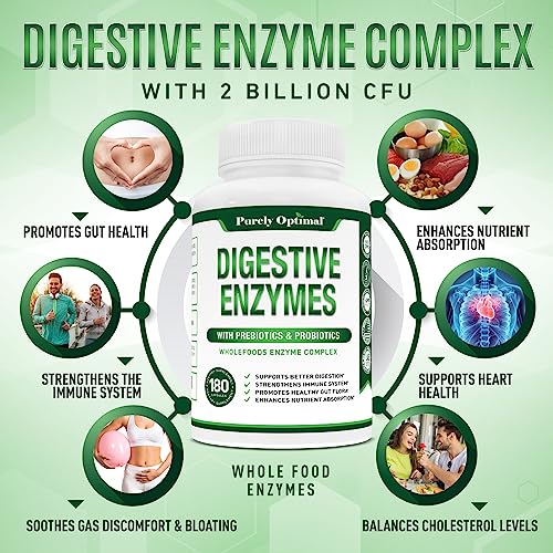 Purely Optimal Premium Digestive Enzymes Plus Prebiotics & Probiotics - for Better Digestio Purely Optimal