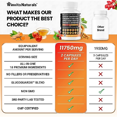 Ceylon Cinnamon 3000mg Apple Cider Vinegar 3000mg Turmeric 2000mg Panax Ginseng Winvita Naturals