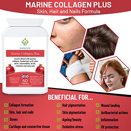 InfiniVit Marine Collagen Plus Blend Capsules - Hair Growth Enhancer with Enriched Vitamin C and Vitamin E InfiniVit
