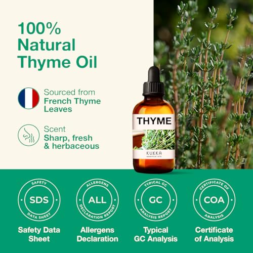 Kukka Thyme Essential Oil for Hair Thyme Oil for Skin - 100% Natural Thyme Essential Oil for Diffuser (4 Fl Oz)
