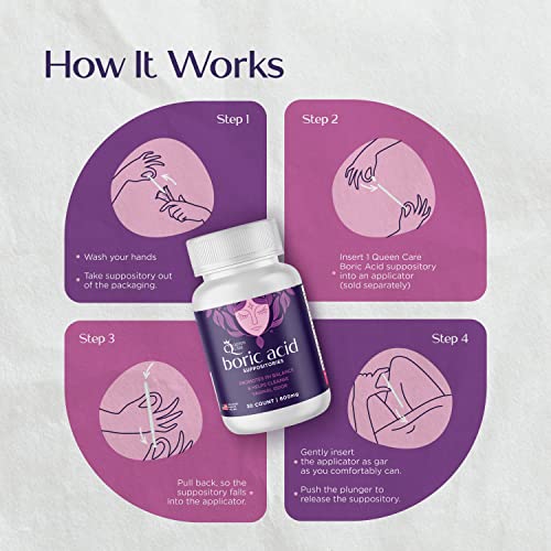 Queen Care - Boric Acid Suppositories, Boric Acid Suppositories for Feminine Care, Safe & All-Natural pH Queen Care