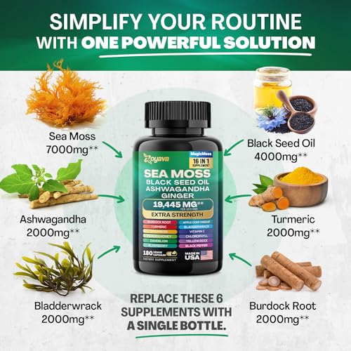 Sea Moss 7000mg Black Seed Oil 4000mg Ashwagandha 2000mg Turmeric 2000mg Zoyava