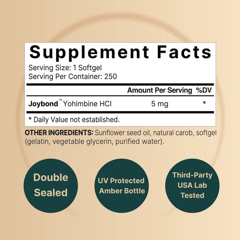 NatureBell Yohimbine HCL 5mg, 250 Softgels, Joybond* - Ultra Strength Yohimbine Bark NatureBell