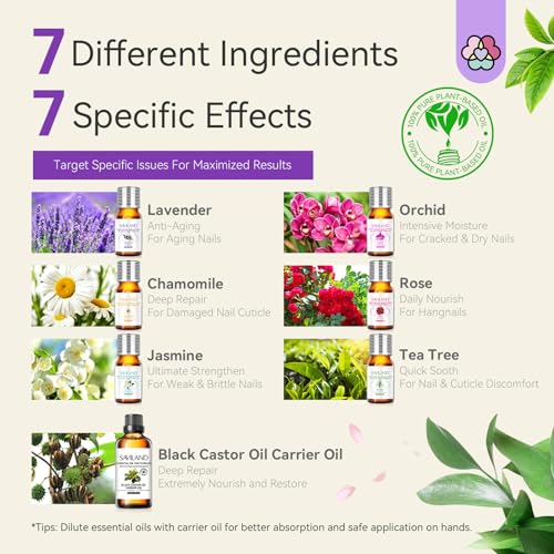 SAVILAND Essential Oils for Cuticle Nails: 100% Pure Natural Essential Oil Tea Tree Lavender Jasmine SAVILAND