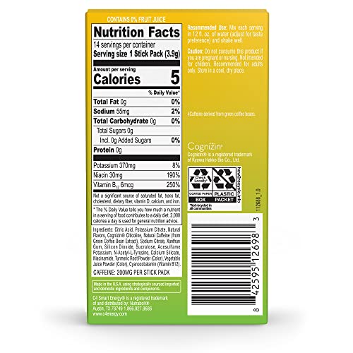 C4 Smart Energy Powder Stick Packs - Sugar Free Performance Fuel & Nootropic Brain Cellucor