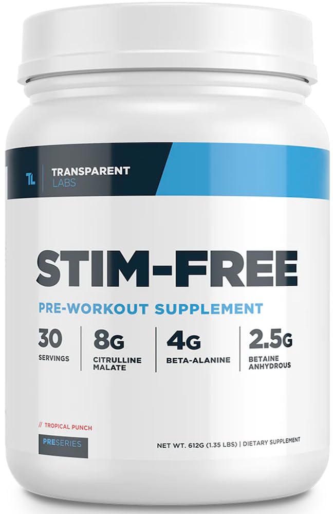 Transparent Labs Stim-Free Pre-Workout - Caffeine & Stim Free Pre Workout Powder 