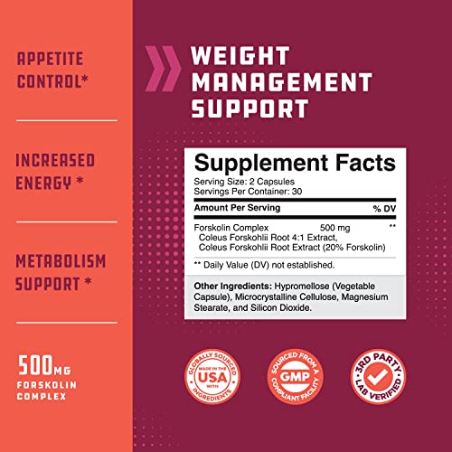 Pure Forskolin Extract for Weight Loss Supplement Powerful Antioxidant - Maximum Strength Natures Craft