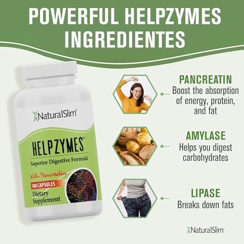 NaturalSlim Helpzymes Digestive Enzymes for Digestion, Bloating, Gas Reli NaturalSlim