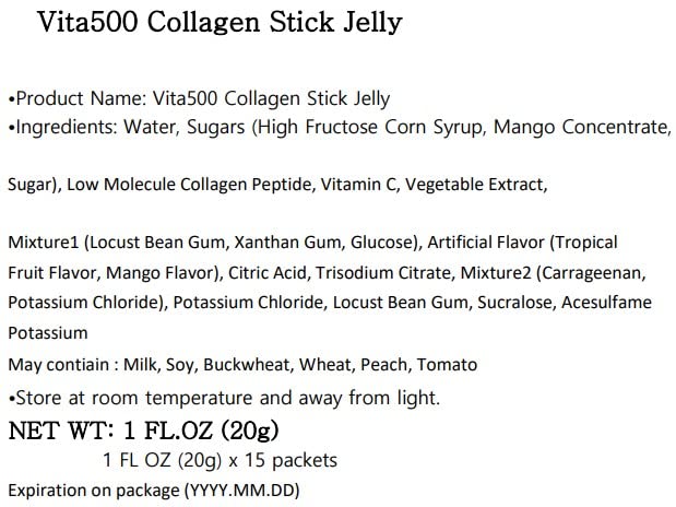 KWANGDONG Vita500 Mango Collagen Peptides Stick Jelly, with Vitamin C, to Support Skin KWANGDONG