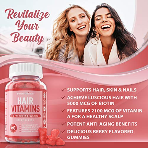 Premium Hair Vitamins Supplement-Gummy Vitamins w/Biotin, Folic Acid, Vitamins A&D Purely Optimal