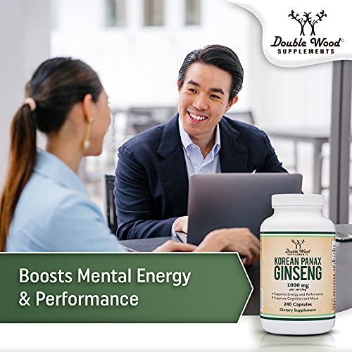 Ginseng Capsules (Korean Red Ginseng Extract, Panax Ginseng 10% Ginsenosides) Double Wood Supplements