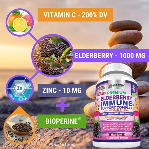 FRESH HEALTHCARE Elderberry Capsules - High Potency Black Elderberry with Zinc FRESH HEALTHCARE