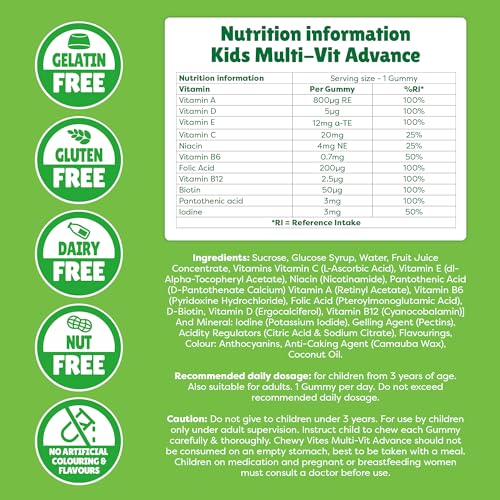 Chewy Vites Kids Multivitamin Advance 60 Gummy Vitamins | 11 Essential Nutrients CHEWY VITES