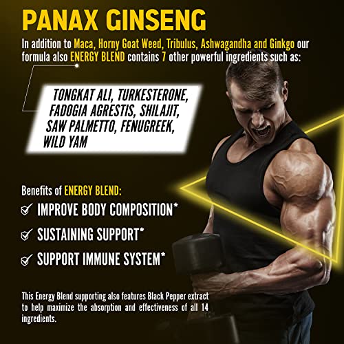 Premium Panax Ginseng 14 in 1, 13X Potency, High Strength Capsules with Horny Goat Weed Zolotus