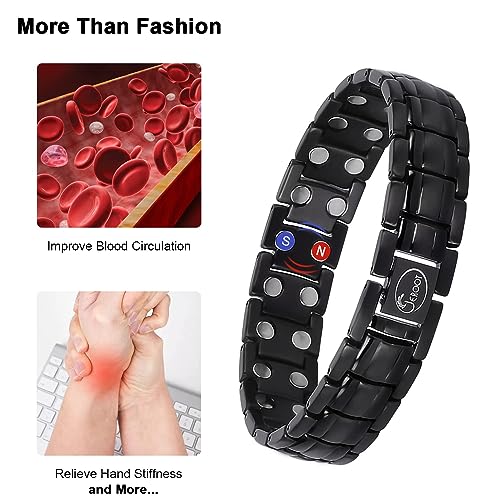 JEROOT Magnetic Bracelets for Men, Pure Titanium Double Row Strong Magnets JEROOT