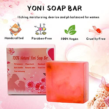 Yoni Soap Bars Vaginal Wash & Natural Yoni Oil Set Of 3, Ph Balance Eliminates Odor for Women