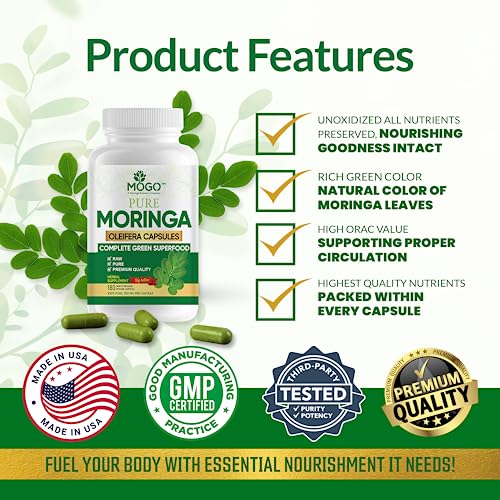 MOGO Moringa Oleifera Capsules | 100% Pure Single Origin Moringa Leaf Powder Supplement MOGO