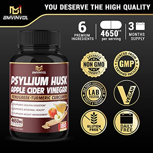 BMVINVOL Psyllium Husk Fiber Supplement 4650mg - Apple Cider Vinegar, Fenugreek BMVINVOL