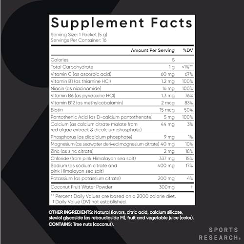 Sports Research Hydrate Electrolytes Powder Packets - Sugar-Free & Naturally Flavored Sports Research