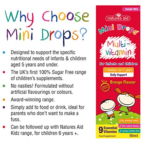Natures Aid Mini Drops Multi-vitamin for Infants and Children, Sugar Free, 50 ml Natures Aid