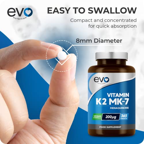 EVO NUTRITION Vitamin K2 MK-7 200mcg | 365 Vegetarian and Vegan Tablets EVO NUTRITION