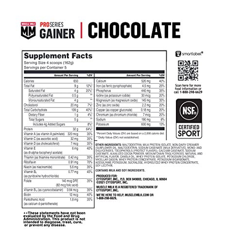 Muscle Milk Gainer Protein Powder, Chocolate, 32g Protein, 5 Pound Muscle Milk