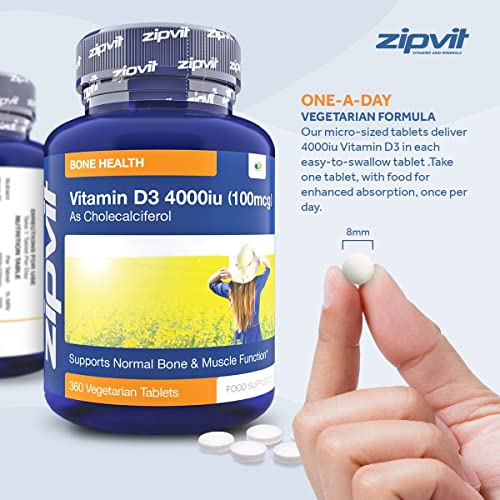 Vitamin D 4000iu 360 Micro Tablets. Vegetarian Society Approved. 12 Months Supply Zipvit