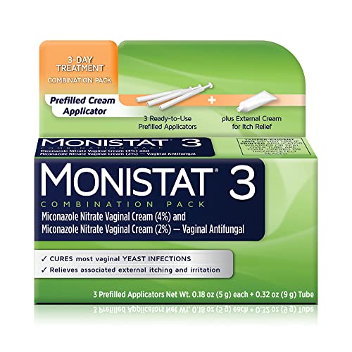Monistat 3 Day Yeast Infection Treatment for Women, 3 Miconazole Pre-Filled Cream Applicators & External
