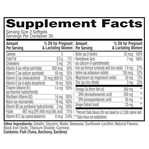 OLLY Ultra Strength Prenatal Multivitamin Softgels, Supports Healthy Growth, Brain Developmentment