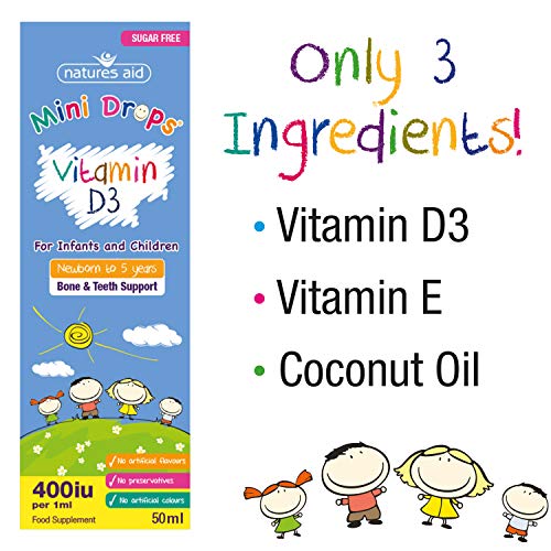 Natures Aid Vitamin D3 Mini Drops for Infants and Children, Sugar Free, 50ml natures aid