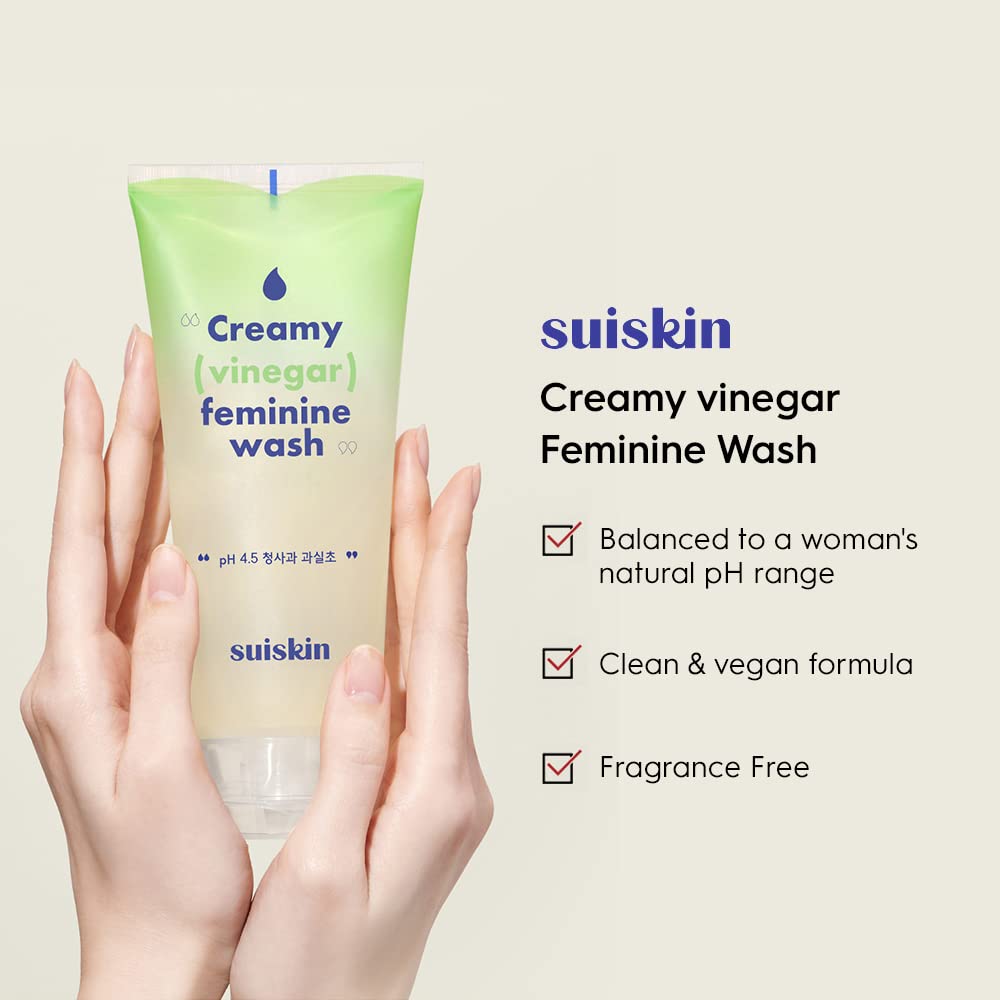 Suiskin Green Apple Vinegar Feminine Wash | Removes odor, pH balanced with Vegan Probiotics, Fragrance-free Suiskin