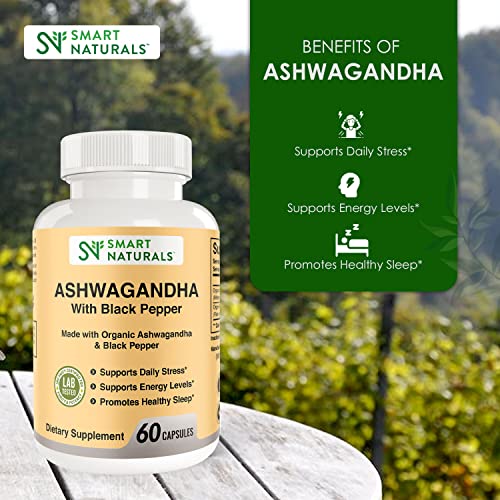 Smart Naturals Organic Ashwagandha with Black Pepper Herbal Supplements, Relieves Smart Naturals