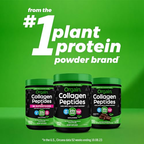 Orgain Hydrolyzed Collagen Powder, 20g Grass Fed Collagen Peptides, Chocolate Orgain