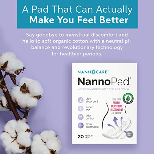 NannoPad Regular Pads for Women - Nannocare Certified Organic Cotton Pads - Pads with Wings NannoPad