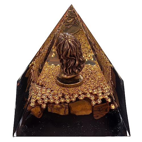 FENGSHUI-CAISHEN Mini Jesus Figurine in Healing Crystal Orgone Pyramid - Obsidian Tiger's Eye FENGSHUI-CAISHEN