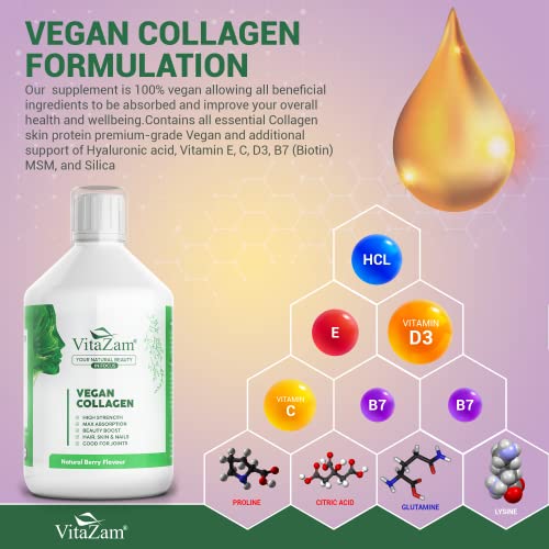 VitaZam Vegan Collagen Liquid 5000mg Hydrolyzed Collagen Peptides for Women VitaZam