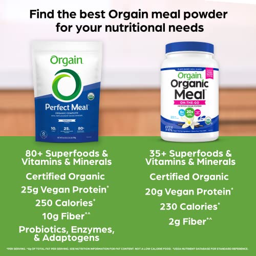 Orgain Organic Perfect Meal Replacement Protein Powder, Vanilla - 25g Plant Based Protein Orgain