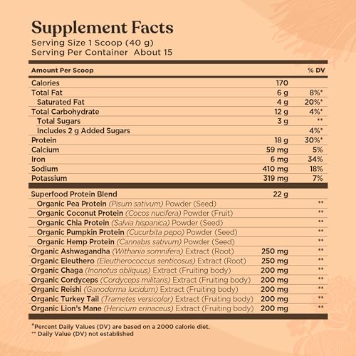 Four Sigmatic Organic Plant-Based Protein Powder Creamy Cacao Protein with Lion’s Mane Four Sigmatic