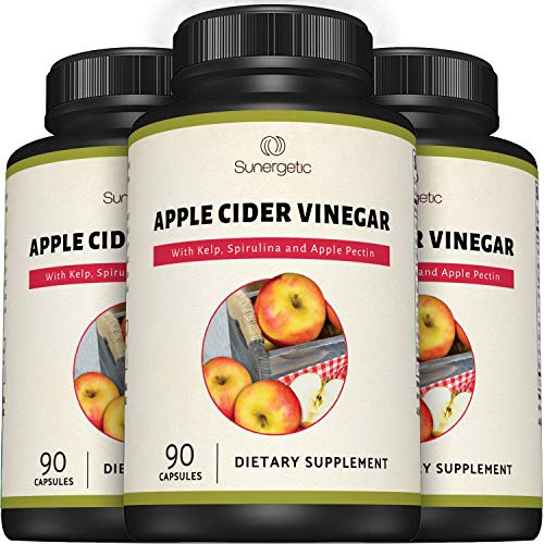 Sunergetic Premium Apple Cider Vinegar Capsules – Includes Apple Pectin, Spirulina Sunergetic